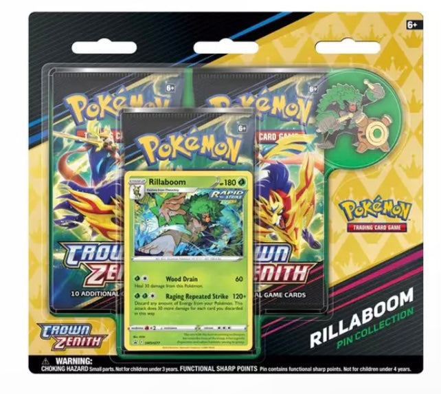 Pokemon TCG Crown Zenith 3-pack pin collection (Rillaboom)